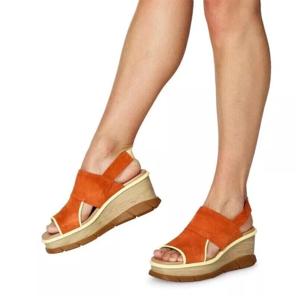 SOREL Women’s 12 Joanie III Slingback Platform Sandals Orange Suede - Picture 1 of 11